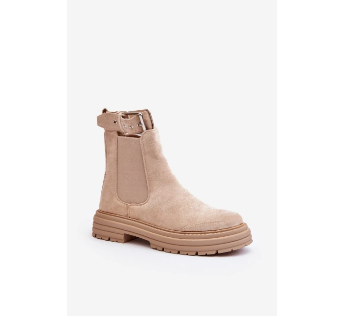 Kůže Botky Na Masivní Podrážce Světle Béžové model 21640452 - Boto Kůže Botky Na Masivní Podrážce Světle Béžové model 21640452 - Boto