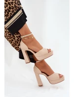 Dámské Sandály Na Podpatku A Platformě Eko Kožené Béžové model 21688872 - Boto Dámské Sandály Na Podpatku A Platformě Eko Kožené Béžové model 21688872 - Boto