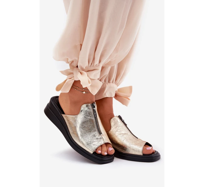 Dámské Pantofle Na Klínu Se Zipem Zlaté Irriva Dámské Pantofle Na Klínu Se Zipem Zlaté Irriva