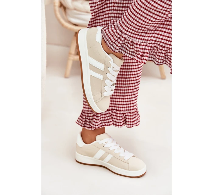 Dámské Sportovní Boty Sneakersy Z Eko Kůže Béžové model 21701259 - Boto