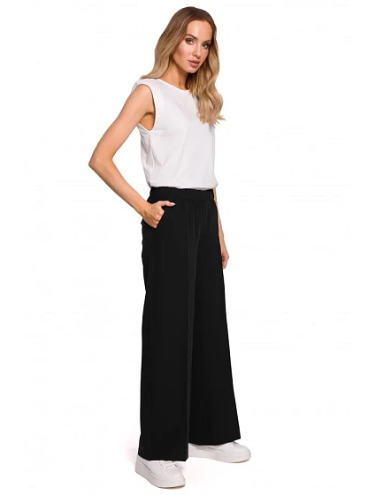 M570 Kalhoty s nařasenými nohavicemi - černé