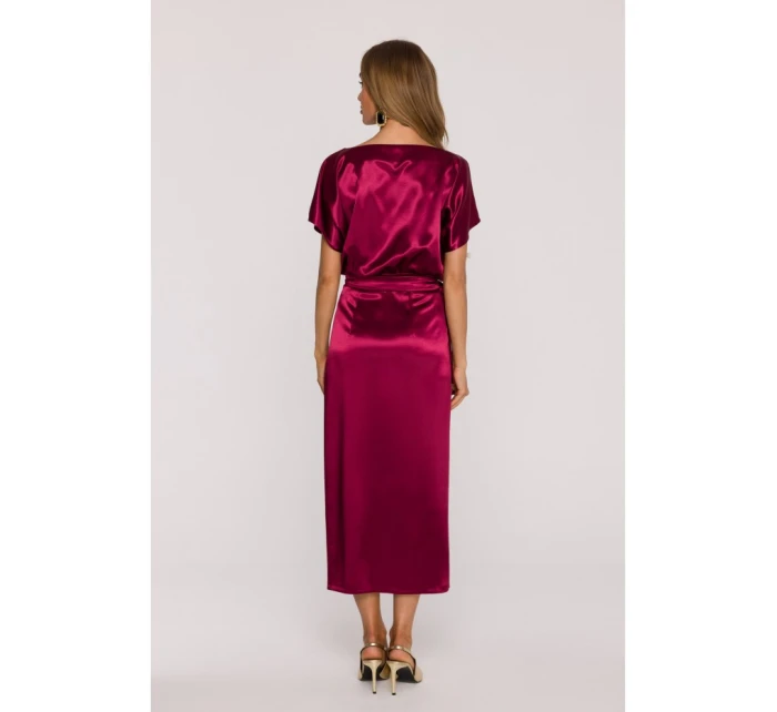 Saténové šaty střihu bordó model 21479276 - Moe