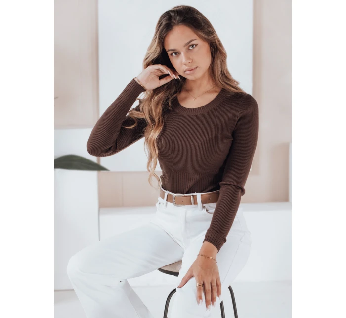 Dámský žebrovaný svetr hnědý Dstreet model 21990951 - FashionStreet