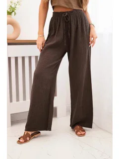 Mušelínové kalhoty se širokou nohavicí hnědý