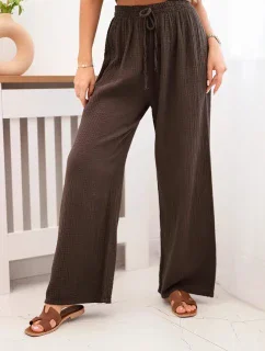 Mušelínové kalhoty se širokou nohavicí hnědý