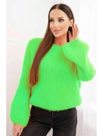 Svetr dámský z mohairu s model 21789288 rukávy jasně zelená - K-Fashion