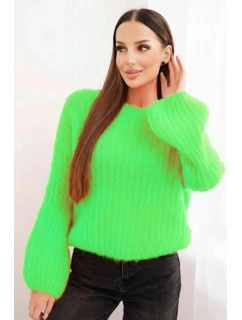 Svetr dámský z mohairu s model 21789288 rukávy jasně zelená - K-Fashion
