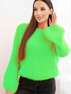 Svetr dámský z mohairu s model 21789288 rukávy jasně zelená - K-Fashion
