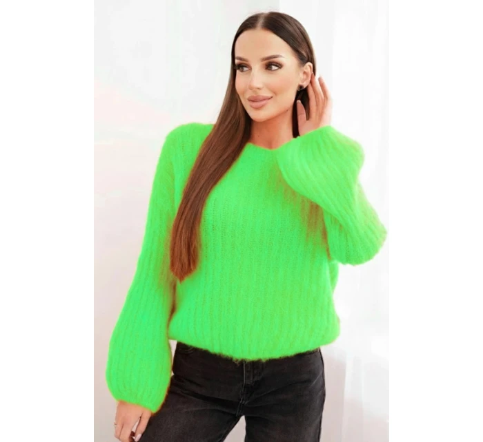 Svetr dámský z mohairu s model 21789288 rukávy jasně zelená - K-Fashion