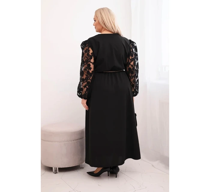 Dámská plus size šaty z viskózy s překládaným výstřihem černá Dámská plus size šaty z viskózy s překládaným výstřihem černá