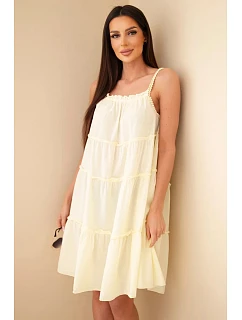 Dámské bavlněné šaty na ramínka s volánky žlutá