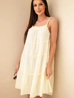 Dámské bavlněné šaty na ramínka s volánky žlutá