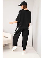 Dámský model 22159095 měkký viskózový komplet mikina a kalhoty s lampasy černý - K-Fashion