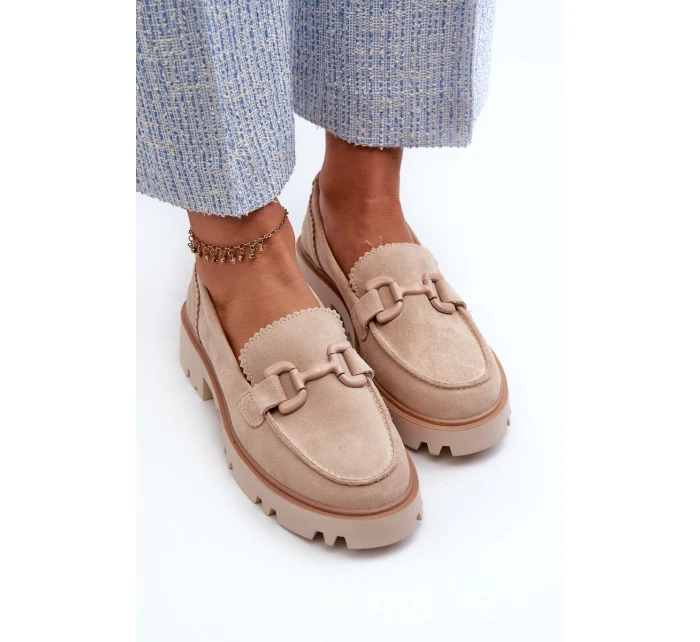 Dámské semišové mokasíny s ozdobou béžové D&A TW117 Béžové