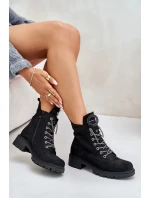 Zateplené kotníkové boty s ozdobným šněrováním model 21675661 Černé - VINCEZA