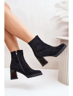Zateplené dámské boty na podpatku se zdobením černé D&A model 21677758 - S.Barski
