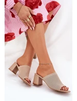 Dámské sandály na podpatku typu sloupek béžové Wenilan