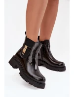 Lakované kotníkové boty s vyhříváním se zlatým detailem černé Talyra