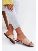 Dámské ploché sandály s ozdobným detailem ekologické semišové béžové Selavine