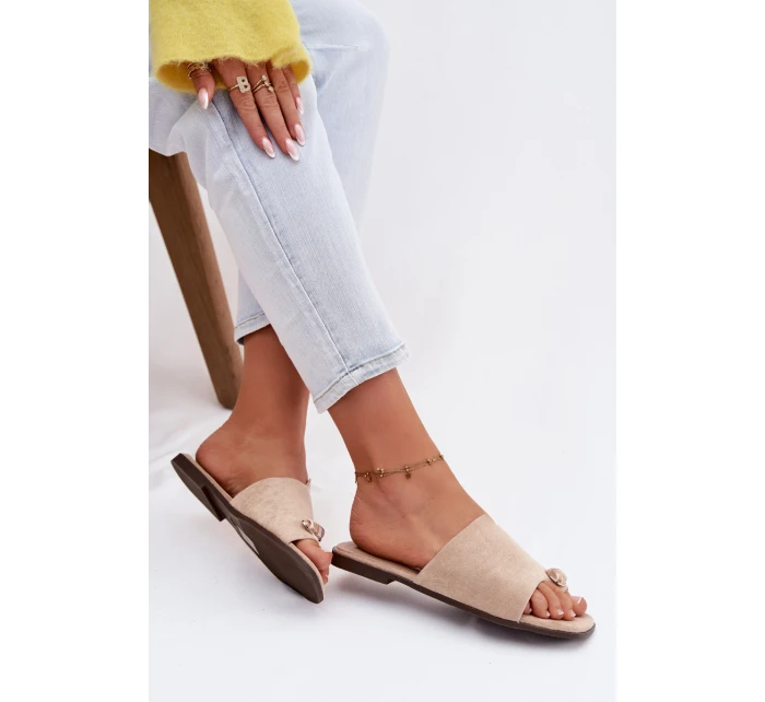 Dámské ploché sandály s ozdobným detailem ekologické semišové béžové Selavine