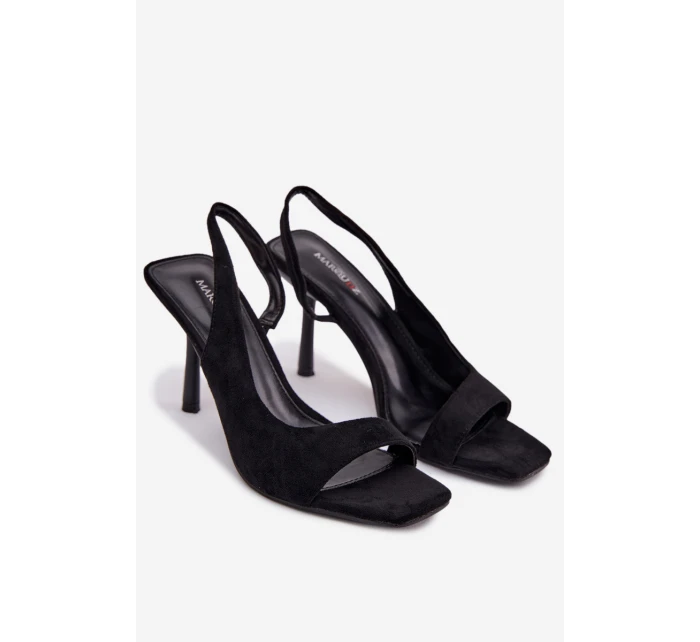 Dámské sandály na podpatku z eko semiše Černé Calvoria