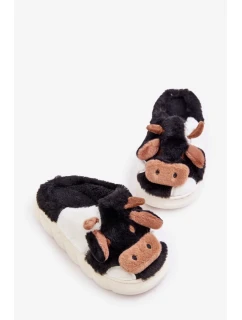 Dětské Chlupaté Pantofle S Motivem Krávy Černé Tamorrin