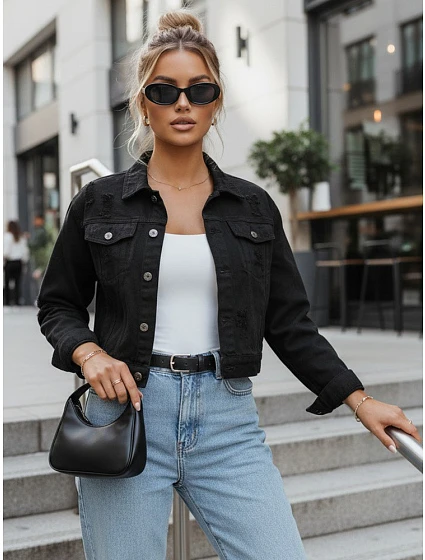 Dámská džínová bunda s efektem odřeného vzhledu LANDIA, černá, FashionStreet TY2643 Dámská džínová bunda s efektem odřeného vzhledu LANDIA, černá, FashionStreet TY2643