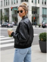 Dámská kožená bunda bomber černá FashionStreet TY5566 Dámská kožená bunda bomber černá FashionStreet TY5566