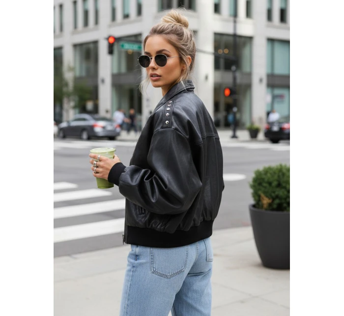 Dámská kožená bunda bomber černá FashionStreet TY5566 Dámská kožená bunda bomber černá FashionStreet TY5566