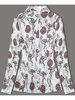 Košile s dlouhými rukávy v barvě ecru s plameňákem (AWY0168)