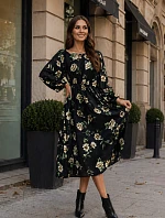 Květinové kimono šaty s kulatým výstřihem Ann Gissy černá/béžová (XY202116)