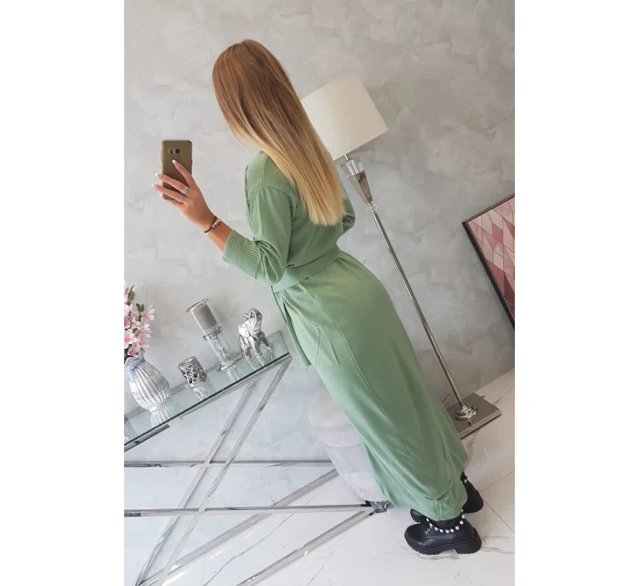Svetr dlouhý svetr model 18748009 v pase tmavě mátový - K-Fashion Svetr dlouhý svetr model 18748009 v pase tmavě mátový - K-Fashion