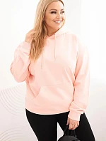 Dámská mikina s kapucí a klokaní kapsou Plus Size z bavlny lososová