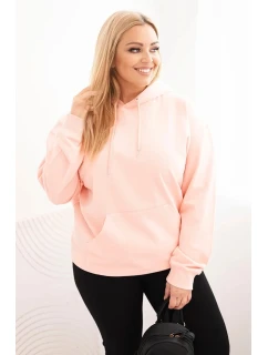 Dámská mikina s kapucí a klokaní kapsou Plus Size z bavlny lososová