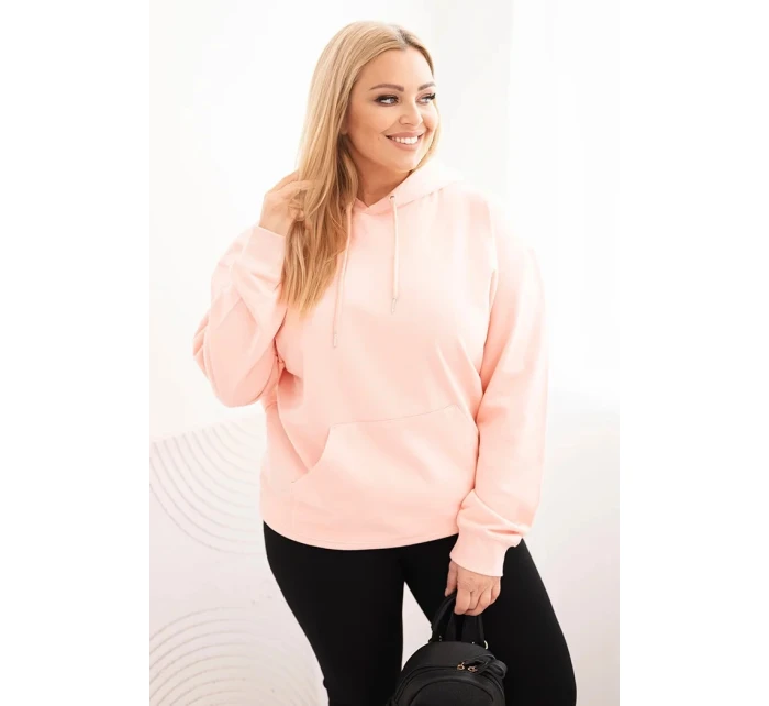 Dámská mikina s kapucí a klokaní kapsou Plus Size z bavlny lososová