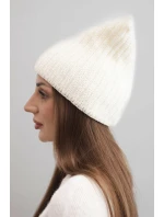 Dámská zimní čepice s vlnou v kočičím střihu z žebrovaného úpletu K419 ecru