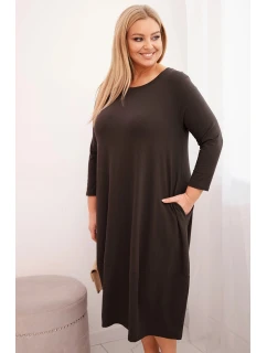 Dámská bavlněná sukni Plus Size s ohrnutým rukávem a kapsami hnědá
