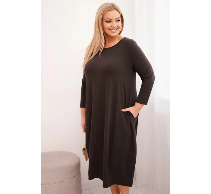 Dámská bavlněná sukni Plus Size s ohrnutým rukávem a kapsami hnědá Dámská bavlněná sukni Plus Size s ohrnutým rukávem a kapsami hnědá