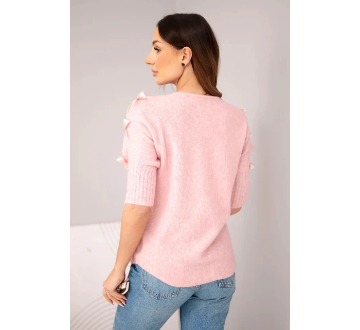 Svetr dámský s krátkým rukávem a ozdobnými mašlemi tmavě pudrově růžový