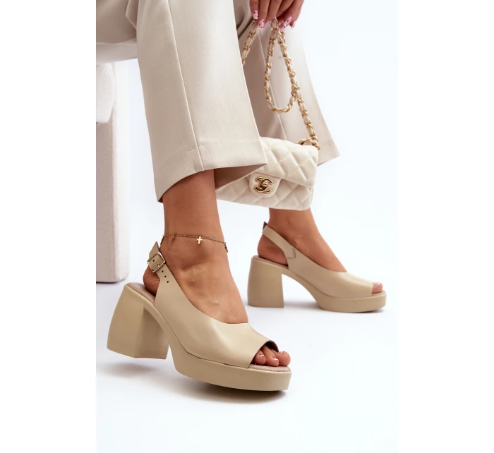 Zazoo 40376 Kožené Sandály Na Masivní Podpatku Bežové