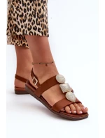 Dámské Ploché Sandály S Ozdobami Sergio Leone SK072H Hnědé Dámské Ploché Sandály S Ozdobami Sergio Leone SK072H Hnědé