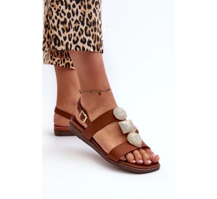 Dámské Ploché Sandály S Ozdobami Sergio Leone SK072H Hnědé Dámské Ploché Sandály S Ozdobami Sergio Leone SK072H Hnědé