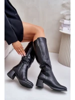 Kozačky Na Podpatku Z Eko Kůže  Černé model 21675758 - Boto