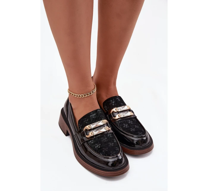 Kožené lakované dámské mokasiny s odlišným detailem D&A MR52-173 Černé