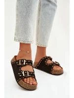 Dámské pantofle se zlatými sponami a knoflíky Černé model 21918999 - Boto