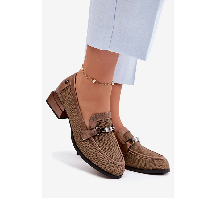 Dámské semišové boty na podpatku s ozdobným detailem Hnědé Meliva