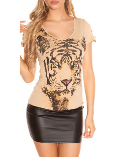 Sexy tričko KouCla s tygřím potiskem a trhlinami
