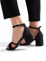 Luxusní  sandály dámské černé na širokém podpatku