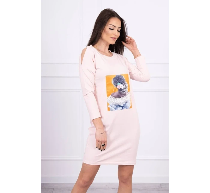 Šaty s 3D grafikou, krajková pudrově růžová