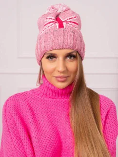 Dámská čepice s bambulí Elizabeth model 18752281 tmavě růžová - K-Fashion